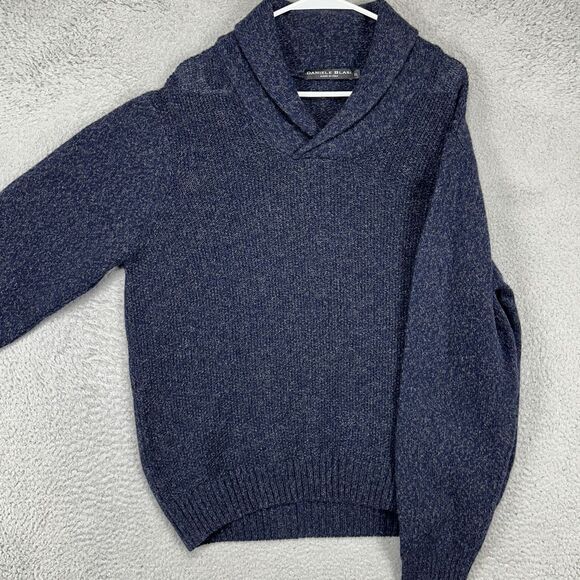 Daniele Blasi Pullover Sweater Adult XL Navy Blue Shawl Neck Wool Blend Knit Men